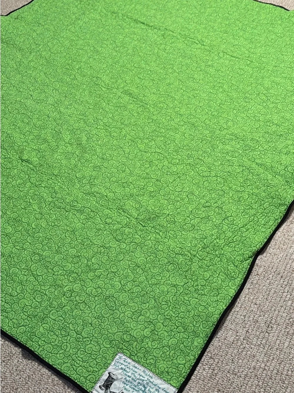 Green Patchwork Quilt with Black Accents - Handmade Bedding